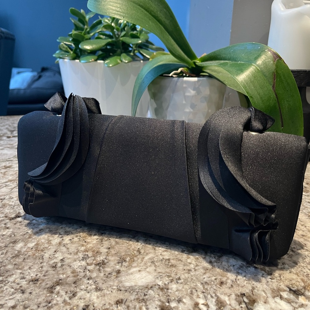Elegant Black Clutch with Ruffle Accents